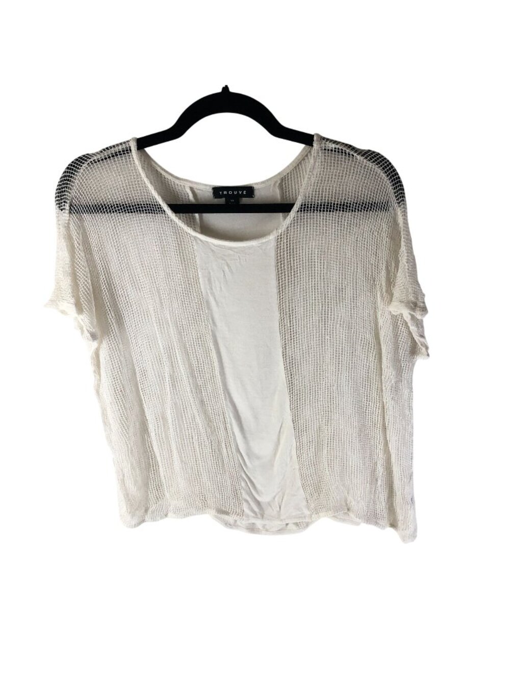Trouve Womens Top Blouse Fishnet Sheer Oversized Ivory XS
